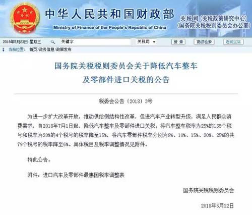 7月1日起，進口汽車關(guān)稅將降低至15%！
