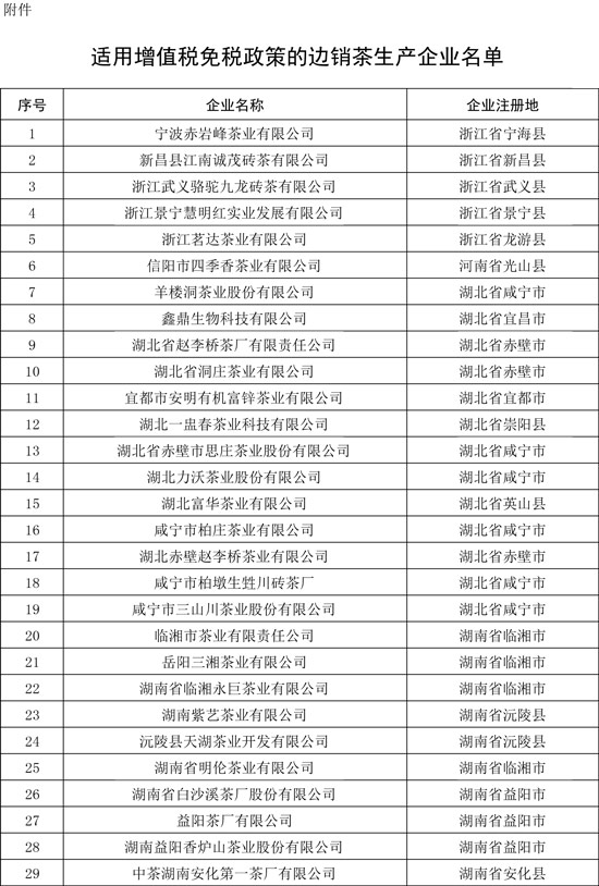 稅務總局：邊銷茶繼續(xù)免征增值稅